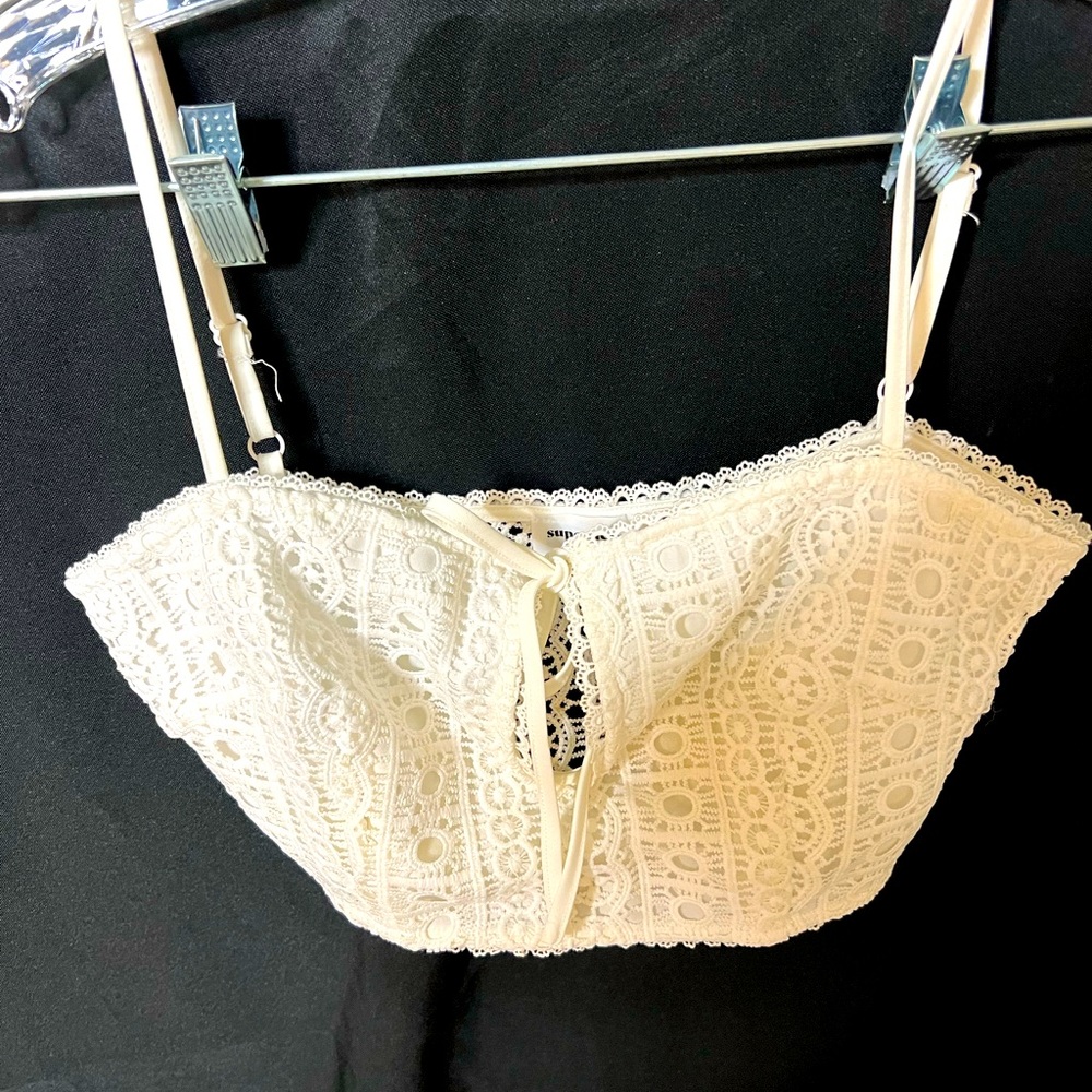 Superdown white lace crop top with adjustable straps